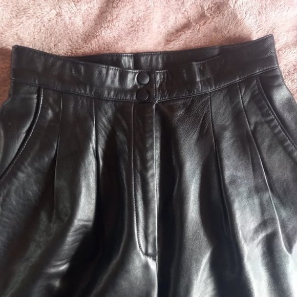 Beautiful high-waisted pleated leather pants - DANIER - size 10 - Picture 4 of 5